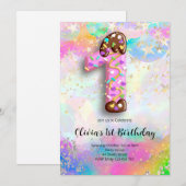 Einladung zum 1. Geburtstag für Mädchen (Vorne/Hinten)