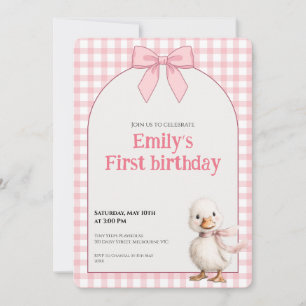 Einladung zum 1. Geburtstag Gingham Enten Thema Ka