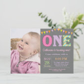Einladung zum 1. Geburtstag. Girl First Birthday F (Stehend Vorderseite)