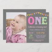 Einladung zum 1. Geburtstag. Girl First Birthday F (Vorne/Hinten)