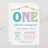 Einladung zum 1. Geburtstag. Girl First Geburtstag (Vorne/Hinten)