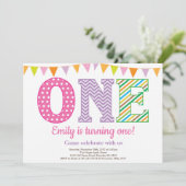 Einladung zum 1. Geburtstag. Girl First Geburtstag (Stehend Vorderseite)