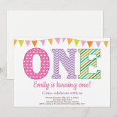 Einladung zum 1. Geburtstag. Girl First Geburtstag (Vorne/Hinten)