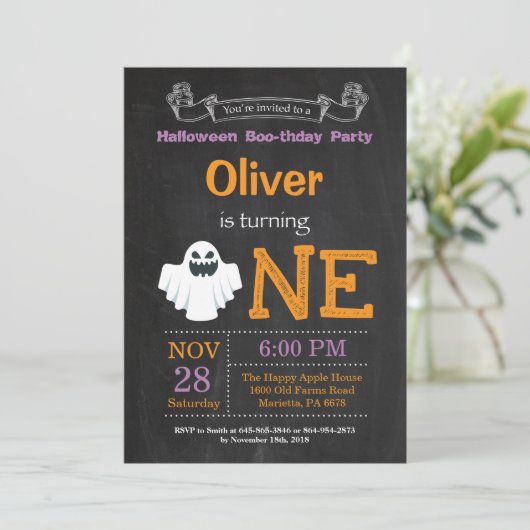 Einladung zum 1. Geburtstag Halloween-Party (Stehend Vorderseite)