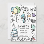 Einladung zum 1. Geburtstag, Handgezeichnet Geburt (Vorderseite)