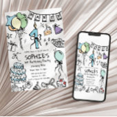 Einladung zum 1. Geburtstag, Handgezeichnet Geburt