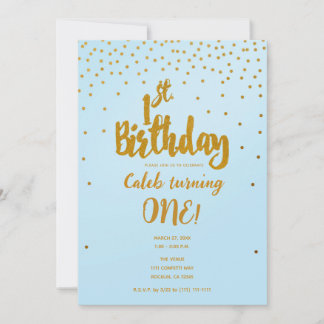 Einladung zum 1. Geburtstag Light Blue & Gold Conf