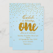 Einladung zum 1. Geburtstag Light Blue & Gold Conf (Vorne/Hinten)