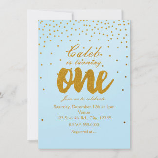 Einladung zum 1. Geburtstag Light Blue & Gold Conf