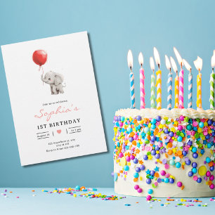 Einladung zum 1. Geburtstag mit Baby-Elefanten, Ki