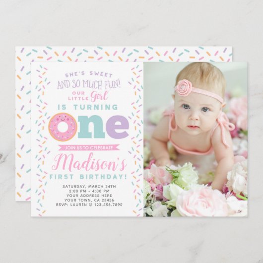 Einladung zum 1. Geburtstag mit Foto (Vorne/Hinten)