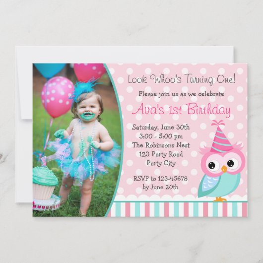 Einladung zum 1. Geburtstag mit Foto Türkis (Vorderseite)