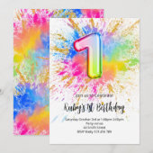 Einladung zum 1. Geburtstag mit Regenbogen-Farbspr (Vorne/Hinten)