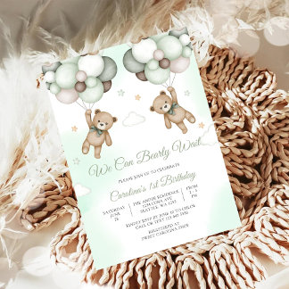 Einladung zum 1. Geburtstag mit Teddybär-Ballon