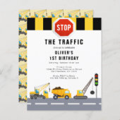 Einladung zum 1. Geburtstag Party Bauwagen (Vorne/Hinten)