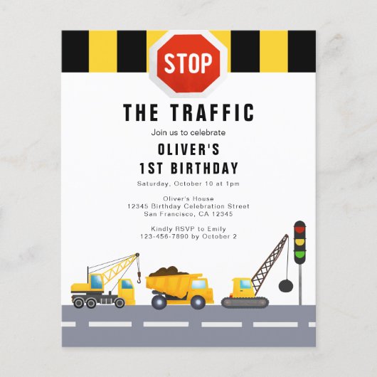 Einladung zum 1. Geburtstag Party Bauwagen (Vorderseite)