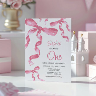 Einladung zum 1. Geburtstag Pink Bow