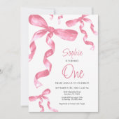 Einladung zum 1. Geburtstag Pink Bow (Vorderseite)