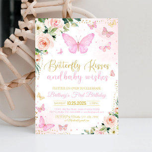 Einladung zum 1. Geburtstag Pink Butterfly