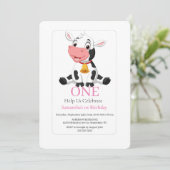 Einladung zum 1. Geburtstag Pink White Baby Cow (Stehend Vorderseite)