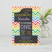 Einladung zum 1. Geburtstag Rainbow Chalkboard (Stehend Vorderseite)