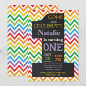 Einladung zum 1. Geburtstag Rainbow Chalkboard (Vorne/Hinten)