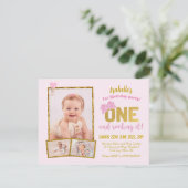 Einladung zum 1. Geburtstag, rosa Mädchen zum erst (Stehend Vorderseite)