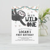 Einladung zum 1. Geburtstag Sloth Geburtstag (Stehend Vorderseite)