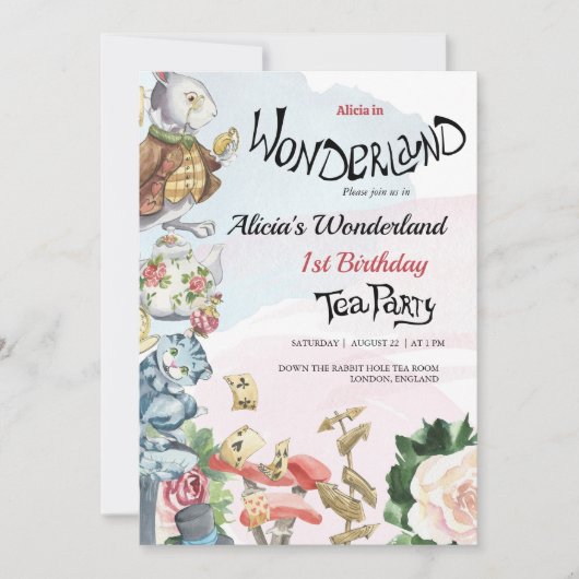 Einladung zum 1. Geburtstag | Tee-Party (Vorderseite)