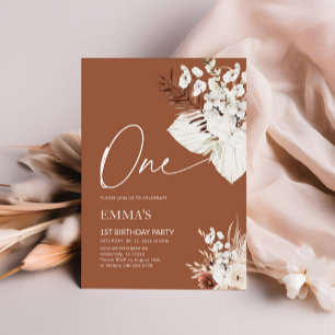 Einladung zum 1. Geburtstag Terracotta Boho Pampas