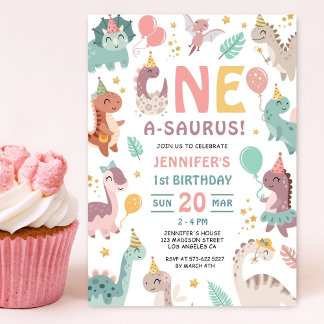 Einladung zum 1. Geburtstag von Dinosaurier-Mädche