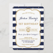 Einladung zum 1. Geburtstag von Navy & Gold Royal (Vorderseite)