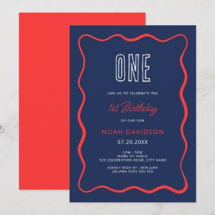 Einladung zum 1. Geburtstag von Wavy Red and Blue