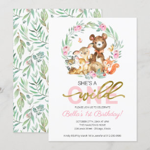 Einladung zum 1. Geburtstag 'Wild One' Waldtiere