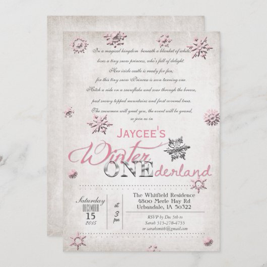 Einladung zum 1. Geburtstag Winter Onederland (Vorne/Hinten)