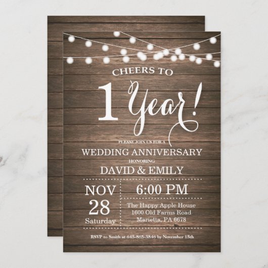 Einladung zum 1. Hochzeitstag Rustikales Holz (Vorne/Hinten)
