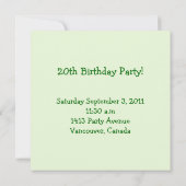 Einladung zum 20. Geburtstag (Rückseite)