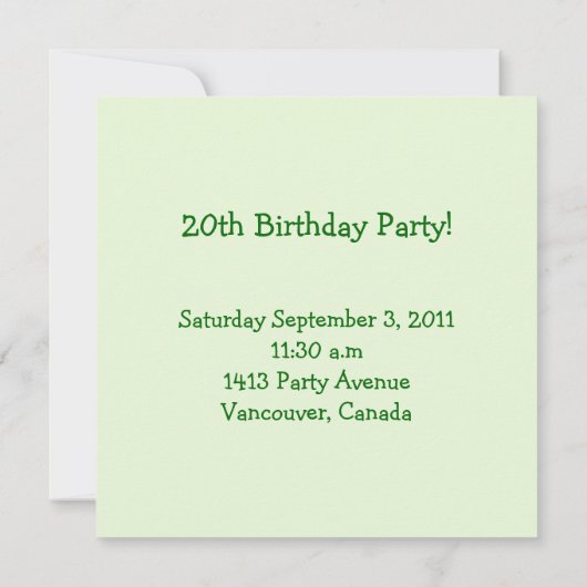 Einladung zum 20. Geburtstag (Rückseite)