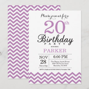 Einladung zum 20. Geburtstag Lila Chevron