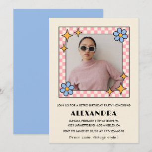 Einladung zum 20. Geburtstag Retro Groovy Blue Flo