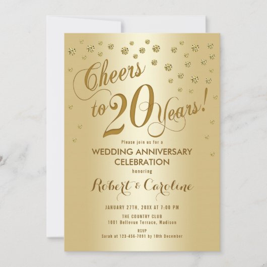 Einladung zum 20. Hochzeitstag in Gold (Vorderseite)