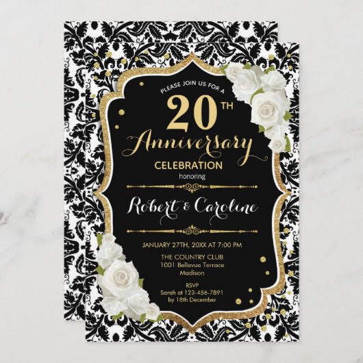 Einladung zum 20. Jubiläum - Schwarz-weiß Gold
