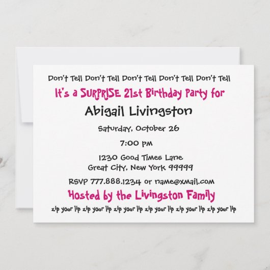 Einladung zum 21. Geburtstag (Rückseite)