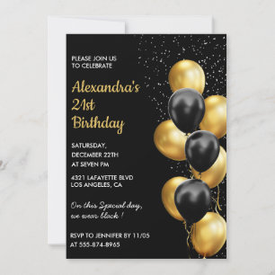 Einladung zum 21. Geburtstag Ballons Gold Abendess