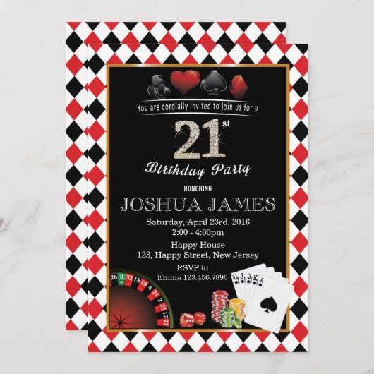 Einladung zum 21. Geburtstag im Casino (Vorne/Hinten)