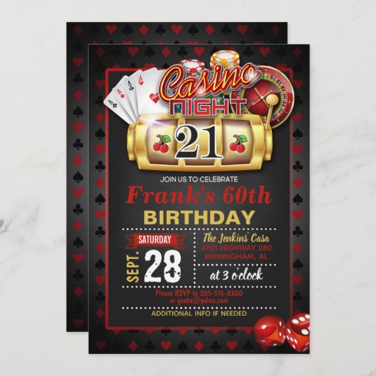 Einladung zum 21. Geburtstag im Casino (Vorne/Hinten)