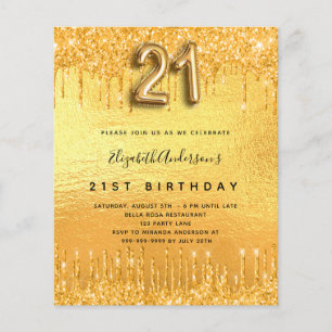 Einladung zum 21. Geburtstag mit goldenen Glitter