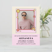 Einladung zum 21. Geburtstag Retro Groovy Pink Blu (Stehend Vorderseite)