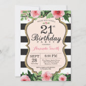 Einladung zum 21. Geburtstag. Rosa Schwarz (Vorderseite)