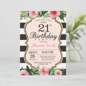 Einladung zum 21. Geburtstag. Rosa Schwarz (Stehend Vorderseite)